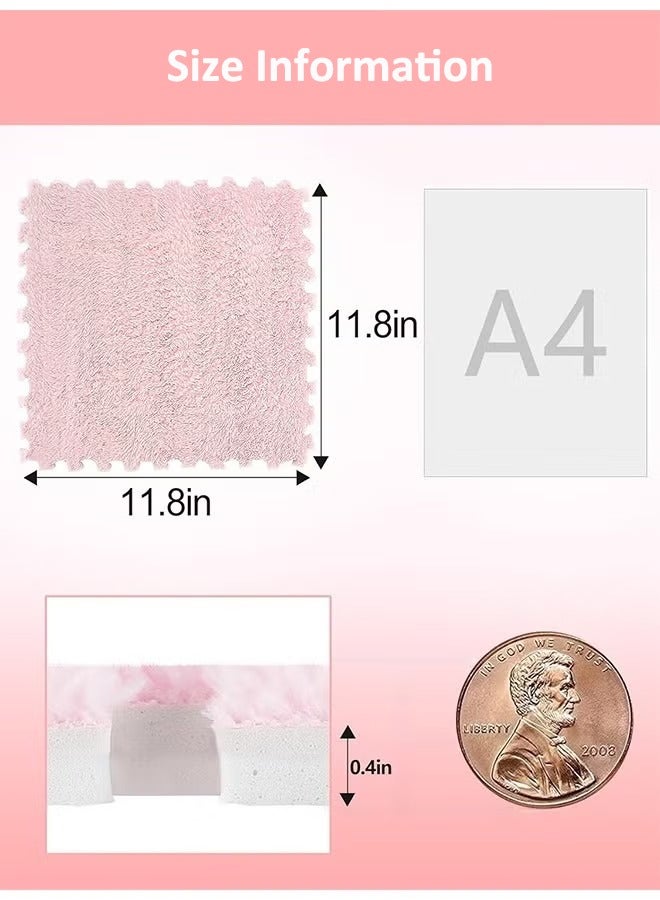 6 Pcs Plush Foam Floor Mat Square Interlocking Carpet Tiles with Border Fluffy Play Mat Floor Tiles Fluffy Area Rugs Square Soft Climbing Area Rugs DIY Floor Crawling Mat Tiles for Home Playroom Decor (Pink) - Image 2